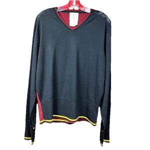 Sz BB4 L Black Fleece Wool V Neck Sweater Brooks Brothers Thom Browne